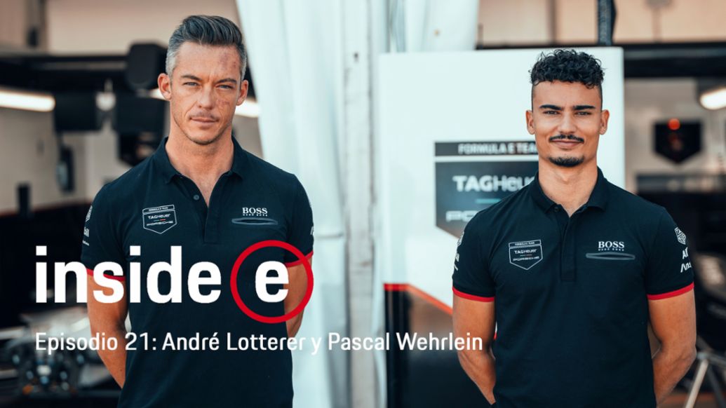 André Lotterer, Pascal Wehrlein (i-d), Podcast Inside E, 2021, Porsche AG