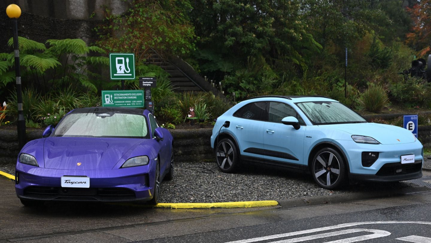 Porsche Taycan, Porsche Macan, Corredor Verde Lagos del Sur, Puerto Varas, Chile, 2026