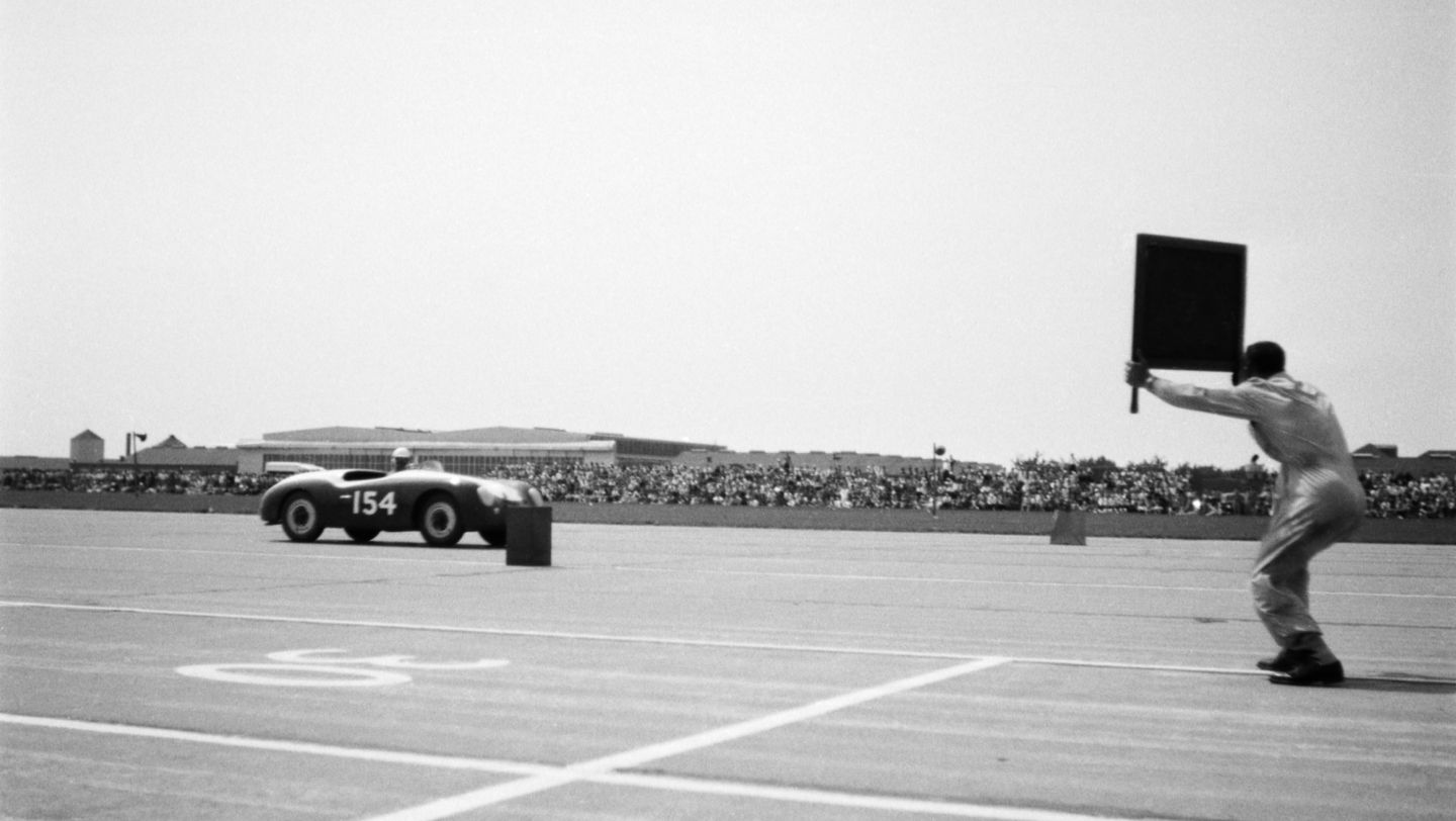Porsche 356 America Roadster racing in Chanute, KS, on June 14, 1953., Corporate Archives Porsche AG